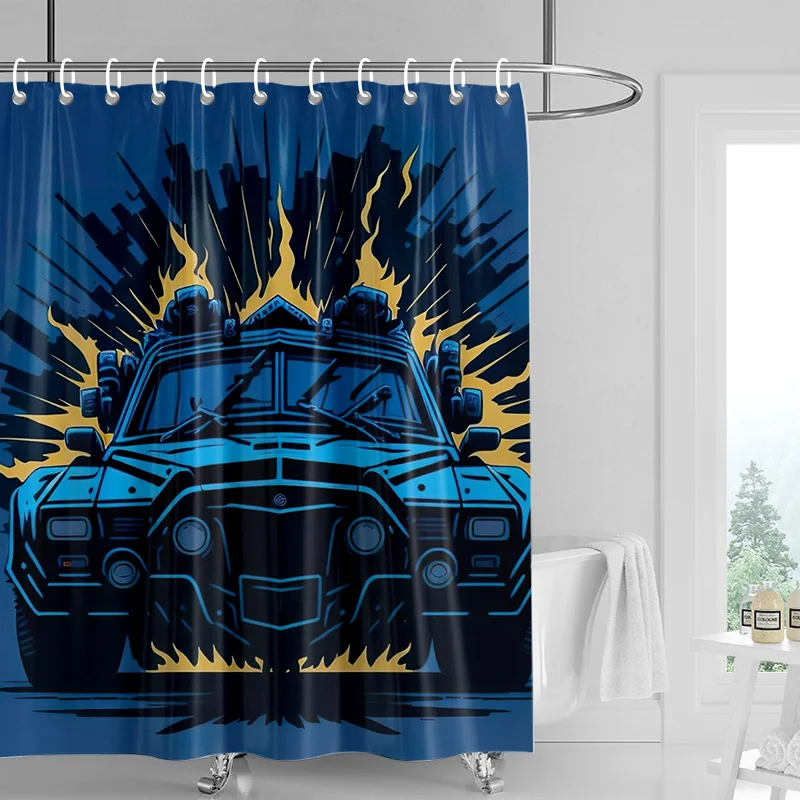 Car Cartoon Shower Curtain Waterproof Bathroom Curtain Bathroom Partition Curtain Universal Home Decor Ins Style