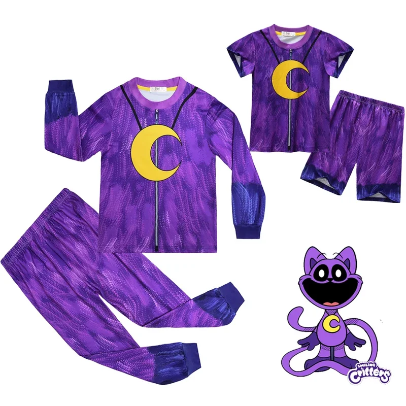 Game Smiling Critters Costume Kids Cat Nap Pajamas Children T Shirt Pants 2pcs Clothes Sleepwear Smiling Critters Cosplay Suits