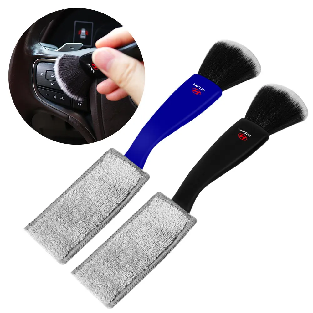 Double Head Car Interior Cleaning Soft Brush Auto Air Outlet Dust Tool For Hyundai Solaris Azera GDI Kona Azera I10 I20 I30 IX35