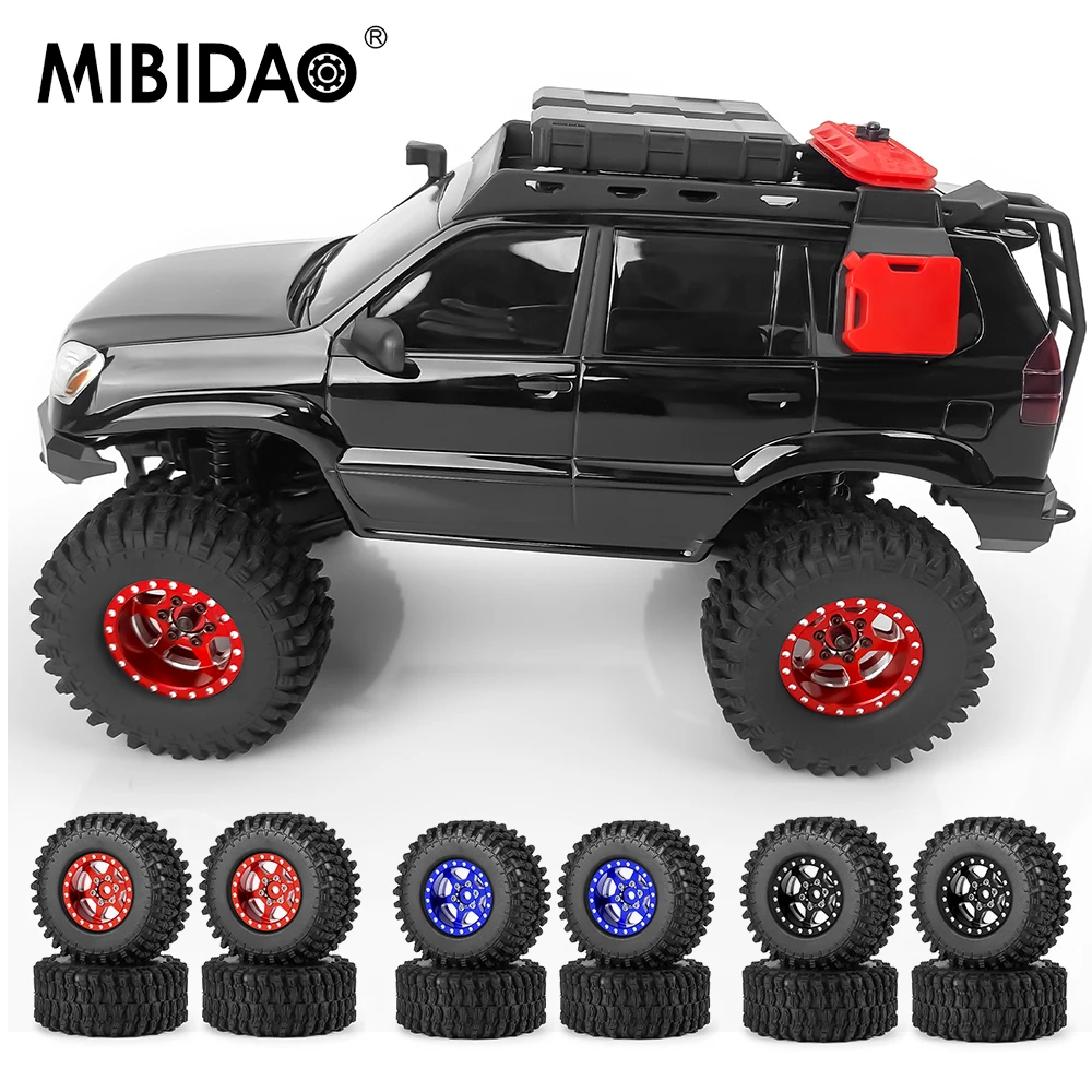 

MIBIDAO 4pcs Beadlock Wheel Rims Rock Crawler All Terrain Tires for 1/24 Axial SCX24 RC Crawler Car