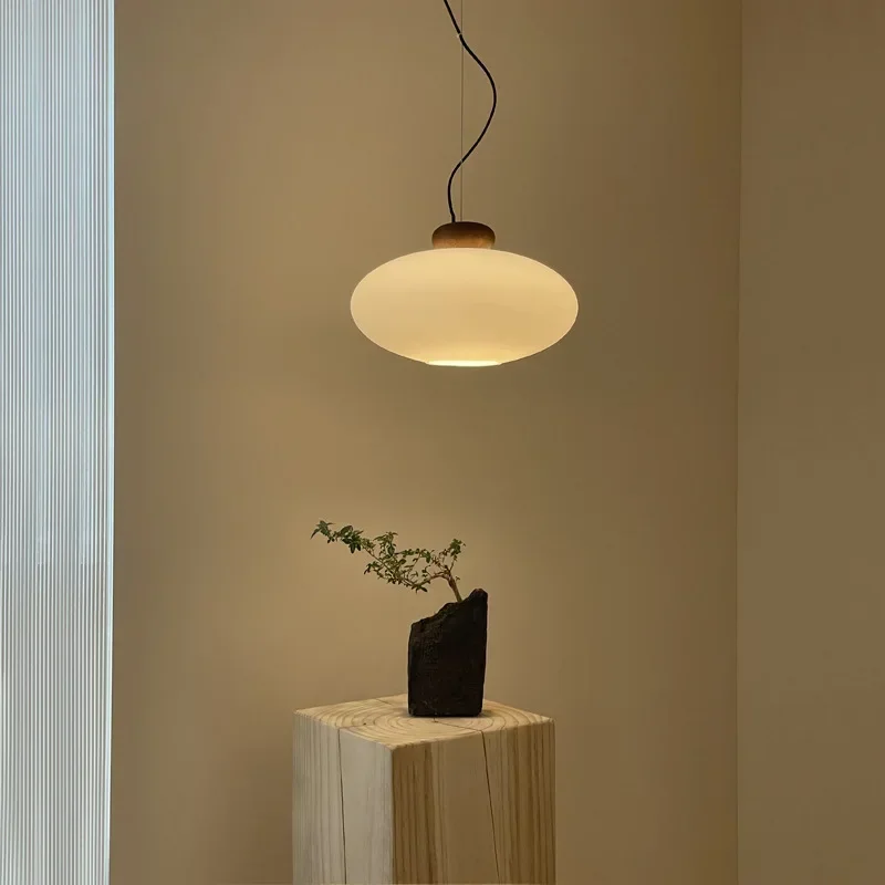 

Nordic Minimalist Solid Wood Glass Shade Led Pendant Lights Lustre Restaurant Bar Dining Room Home Decor Hanging Lamp Fixture