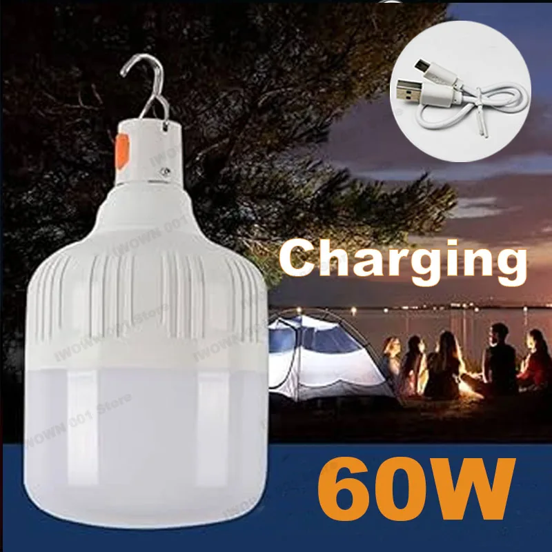 

60w Portable Outdoor Camping Lights USB Rechargeable lamp LED Emergency Bulb Hook High Power Tents Lantern Night Lights Bulb ﻿