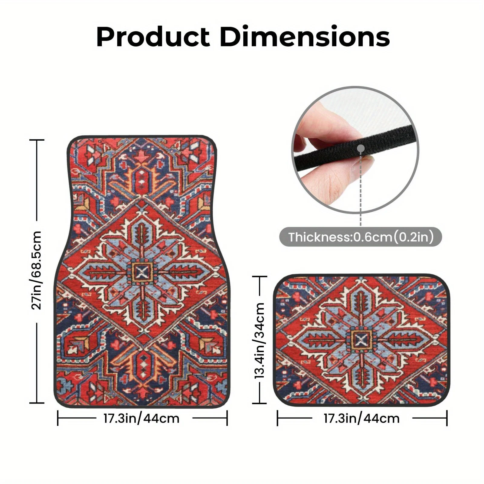 Set Of Four Universal Car Floor Mats Featuring A Easy And Versatile Ethnic Design, Made From High-Density Polyester That Is Dura