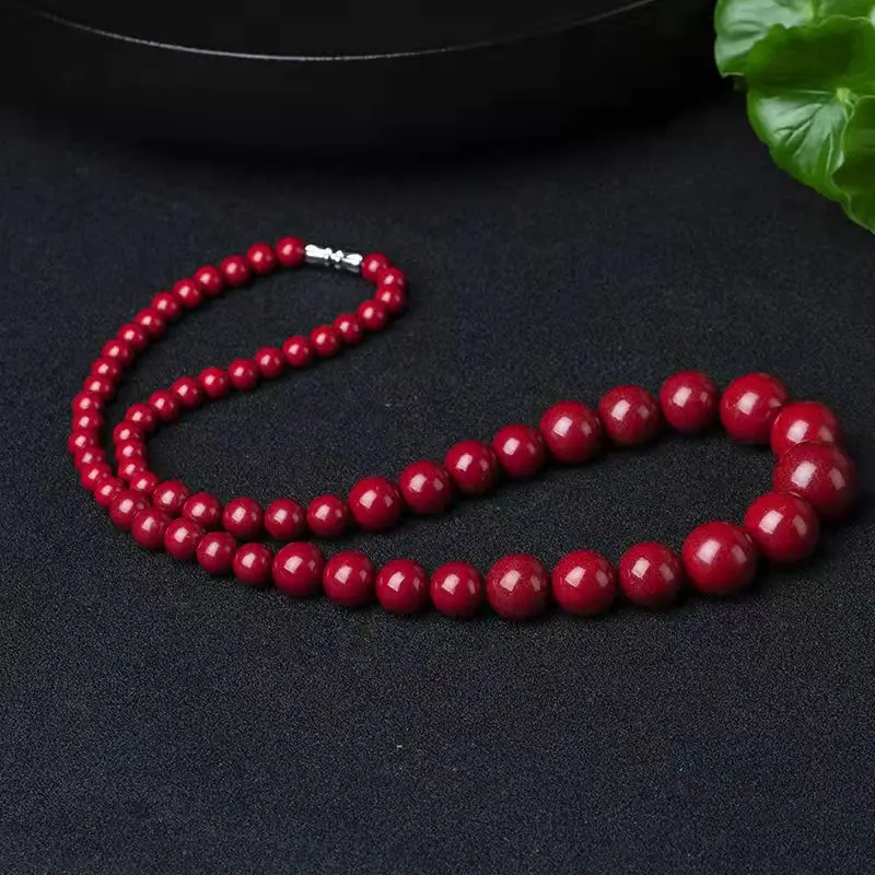 Natural Red Organic Cinnabar Jade Bead Necklace Women Healing Gemstone Fine Jewelry Genuine Vermilion Crystals Beaded Necklaces