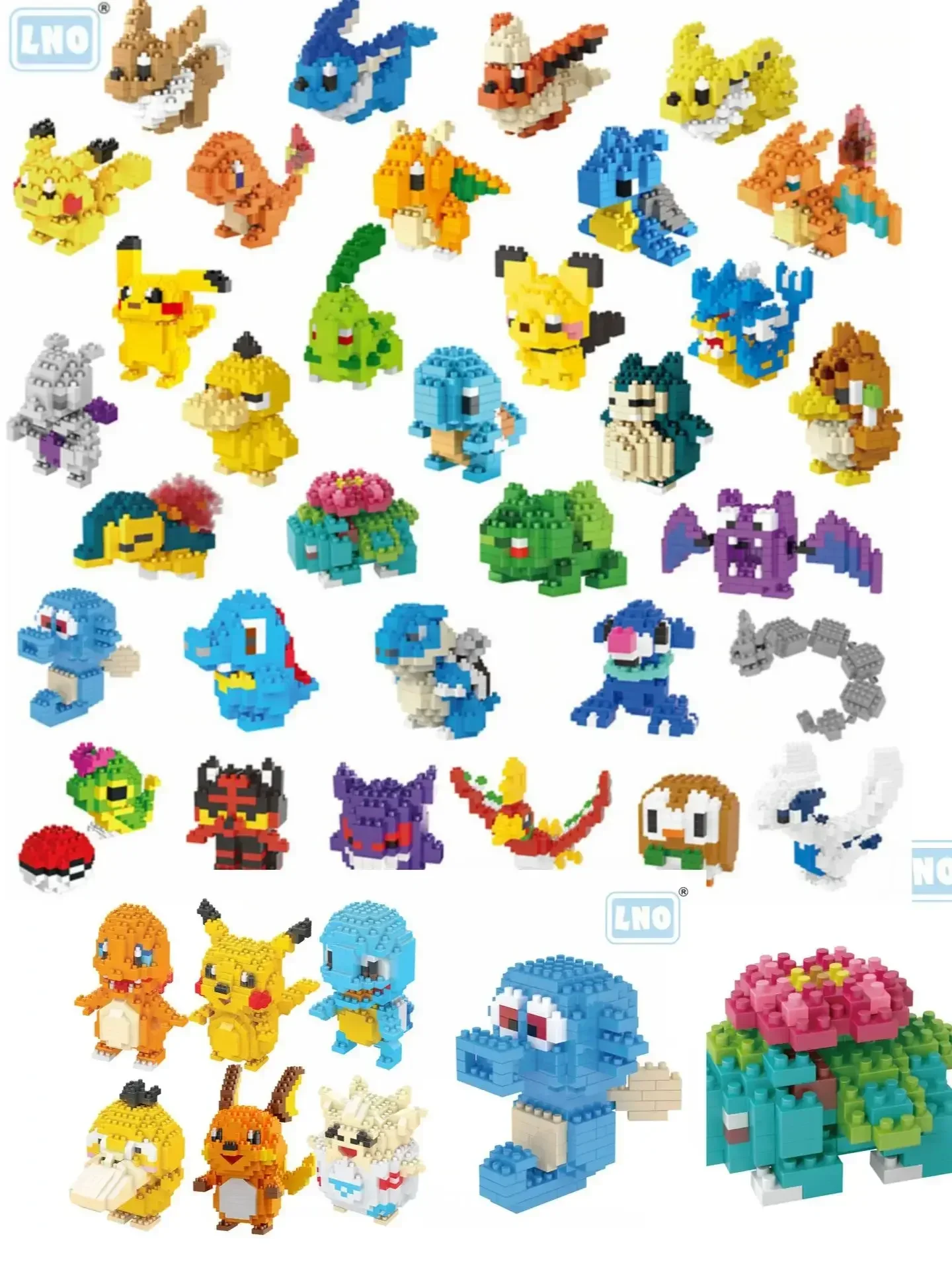 Pokemon Bausteine Kleine Cartoon Mini Block Pikachu Charizard Eevee Mewtwo Anime Montieren Action Modell Puppen Jungen Spielzeug