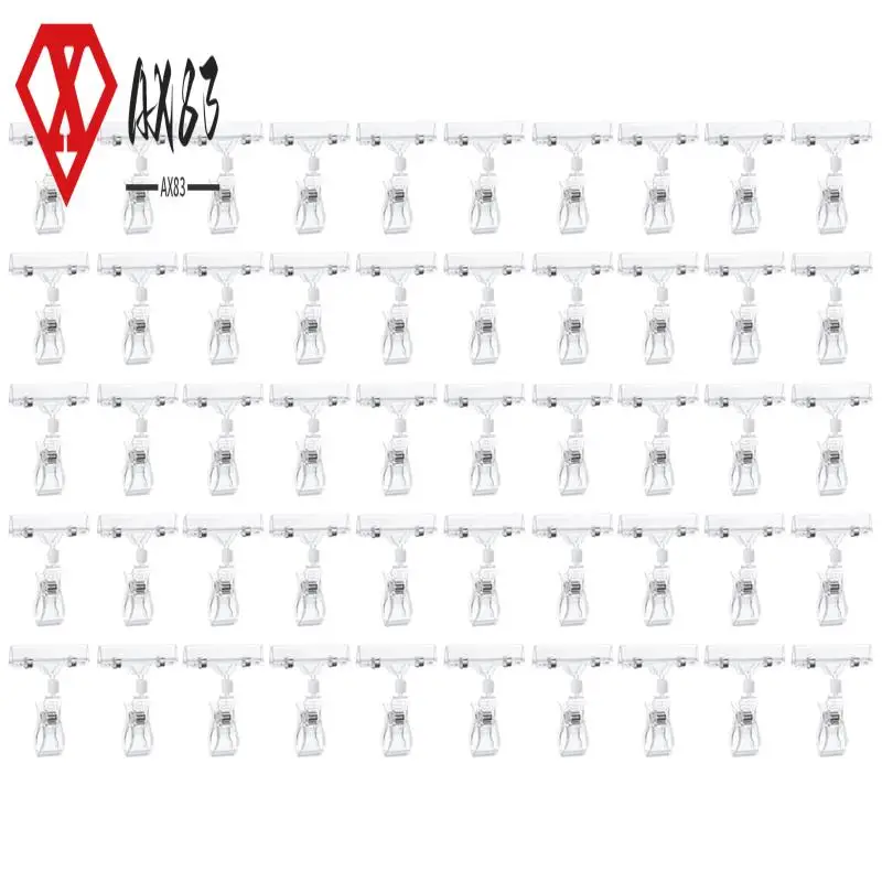 

AX83-50 Pcs Rotatable Sign Clips, Double-Sided Merchandise Sign Holders, Plastic Clear Tag Display Racks, Label Stands
