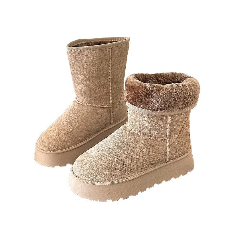 

Новинка зимы 202, женские замшевые теплые зимние ботинки, повседневные плюшевые пушистые противохолодные ботинки, женская обувь больших размеров на платформе 36-41