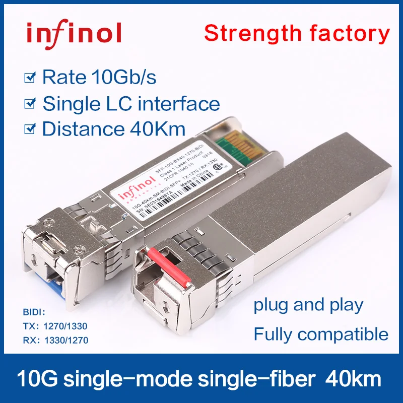 Трансивер Sfp 10G BIDI 40 км SFP Оптический модуль Оптоволоконный модуль приемопередатчика 1270/1330 нм LC Разъем DDM SfFP Модуль