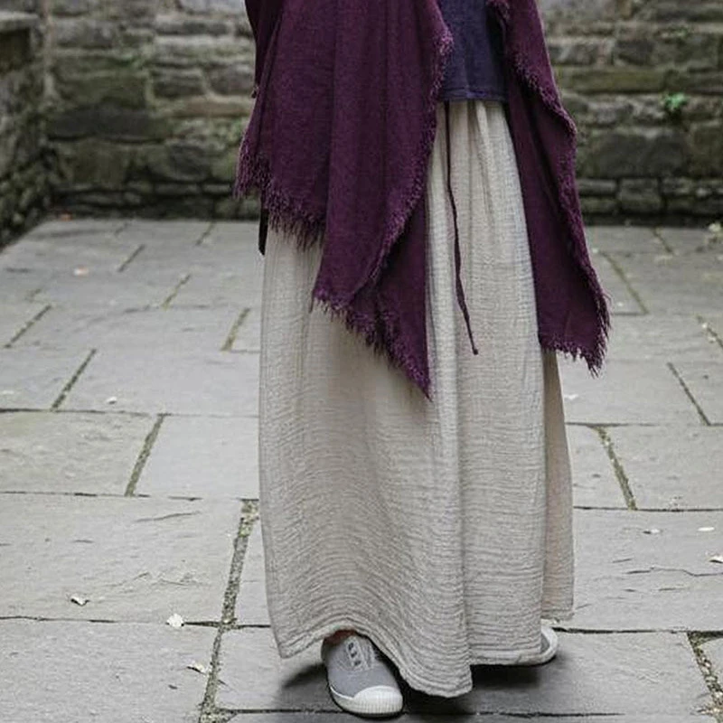 

Women Casual Cotton Linen Skirt New Arrival 2025 Autumn Vintage Style Plain Color Loose Female A-line Long Skirts T753