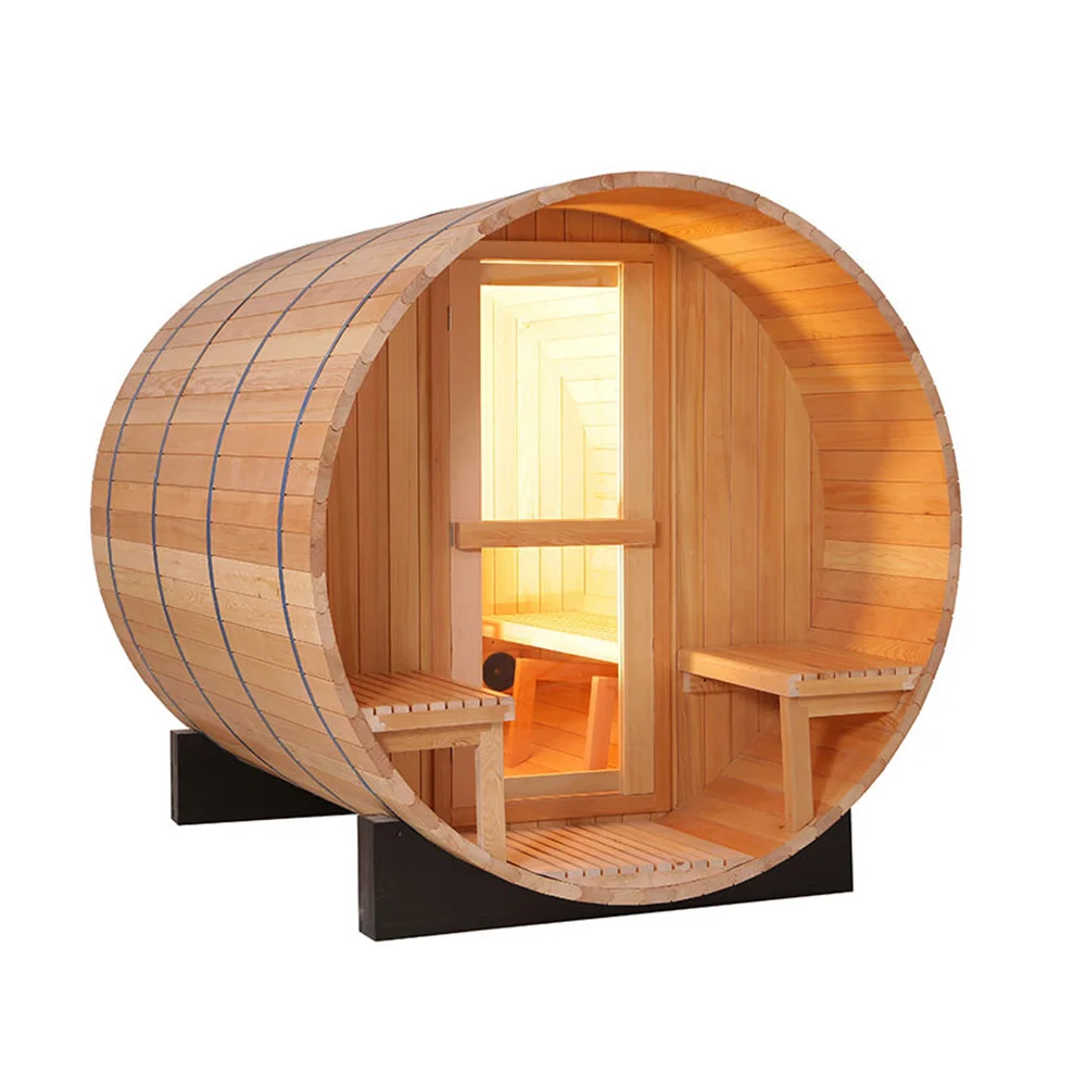 Outdoor SaunaWholesale Outdoor 4-6 Person Canada Hemlock Sauna Dry Wet Steam Barrel Sauna view 4