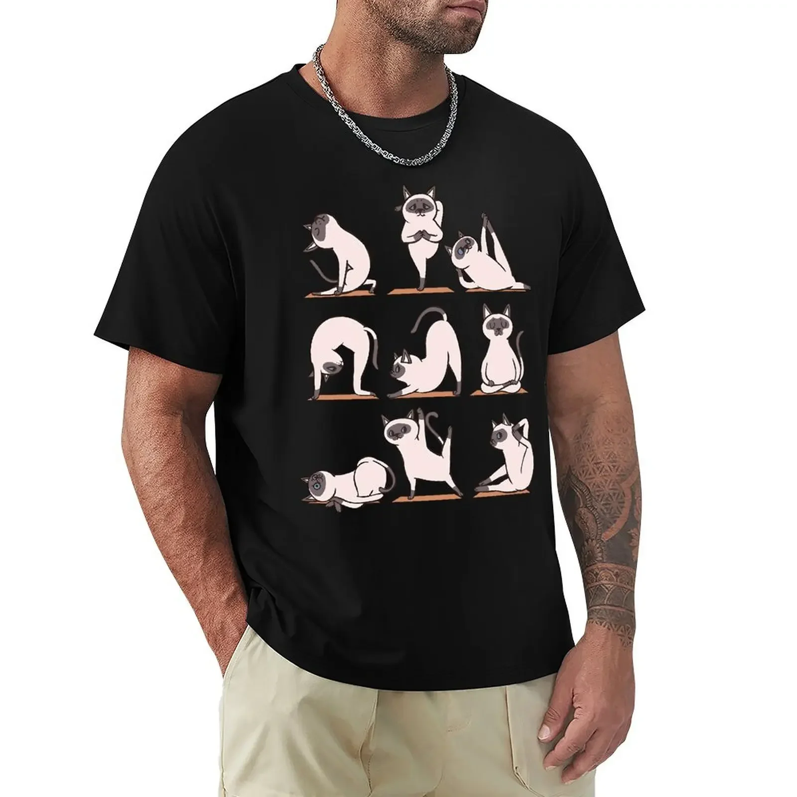 Siamese Cat Yoga T-Shirt Geek Top T-Shirts Tops Shirts For Men Prevailing Cotton Funny Tshirts