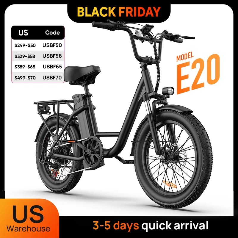 

All-Terrain 20" Fat Tire E-Bike: 745W Motor, 48V 13Ah Battery (40-60 Mi Range), Color Display & Front Suspension