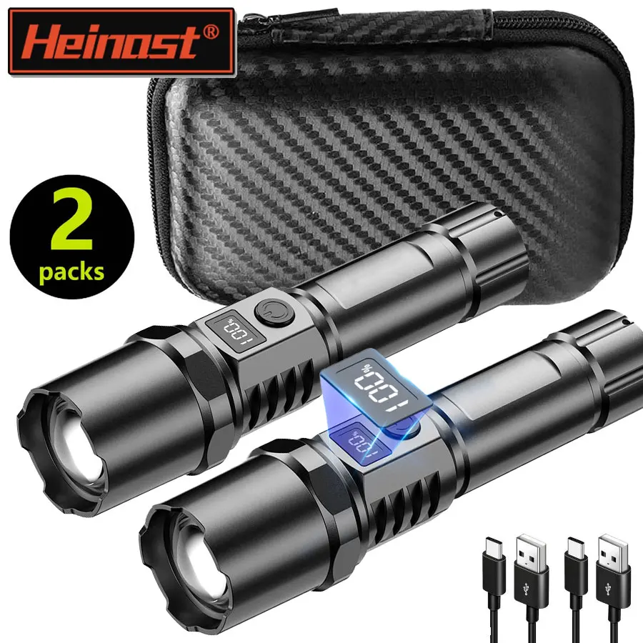 ไฟฉาย LED กำลังสูง XHP100 แบบชาร์จไฟได้ ไฟฉายแบบยืดหดได้ ซูมดิจิตอล ชาร์จผ่าน USB สำหรับตั้งแคมป์ กิจกรรมกลางแจ้ง และเหตุฉุกเฉิน