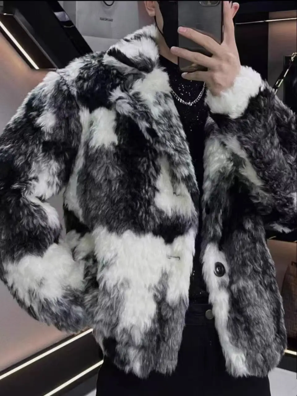 2025 New Winter Thicken Tops Men's Artificial Fox Plush Fur Light Luxury Street Fashion Coat Male Suit collar Fur Overcoat