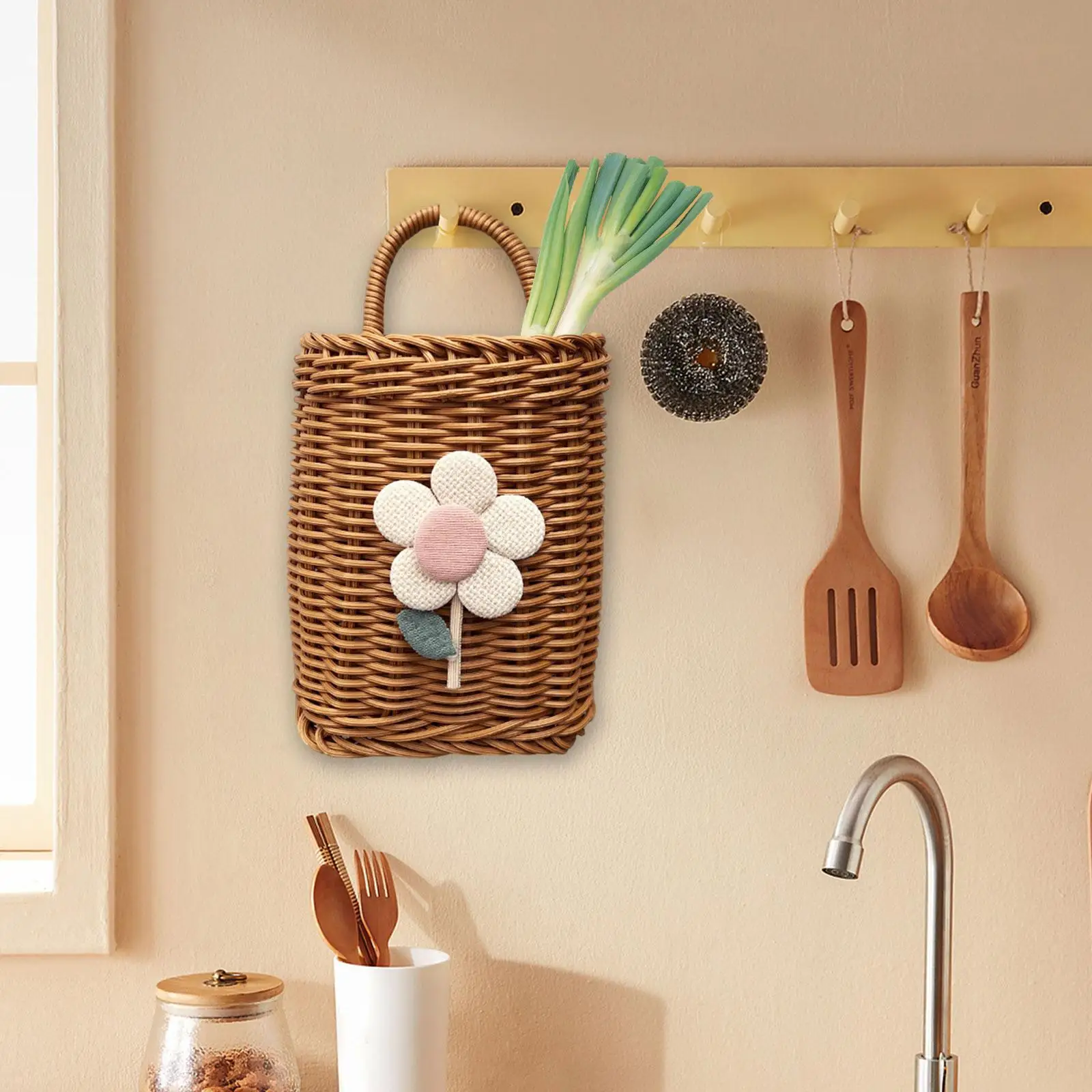 

Настенная тканая корзина для хранения, корзина для хранения в деревенском стиле для кухни и сада