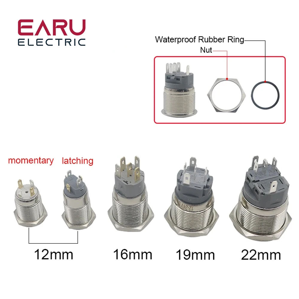 Ledライト付き防水金属製押しボタンスイッチ,12/16/220mm,5v,12v,24v,220vカーエンジンパワースイッチ,赤と青