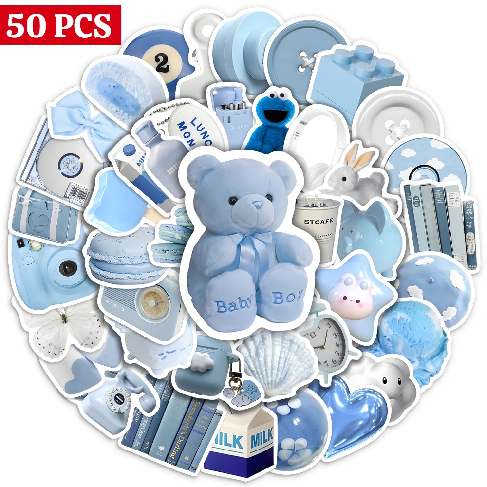 10/25/50PCS Ins Style Cute Stickers Vintage Blue Simple Scrapbooking PVC Waterproof Luggage skateboard Laptop Fridge Kids Toy