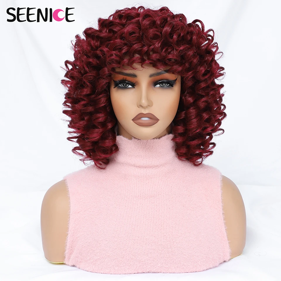 ผมสั้นสังเคราะห์ Afro Curly วิกผมสีบลอนด์ธรรมชาติ Wigs กับ Bangs Fluffy Ombre ขิงคอสเพลย์ Lolita Wigs สําหรับผู้หญิงสีดํา