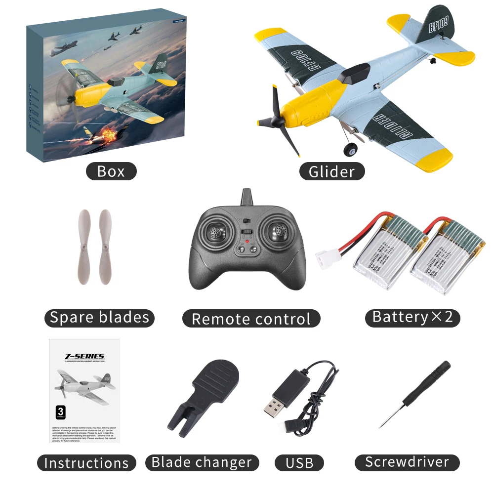 Kfplan BF109 Z61 370มม. wingspan 2.4GHz 3CH Gyro EPP RC ในตัวเครื่องร่อน RTF ปีกคงที่สำหรับผู้เริ่มต้น