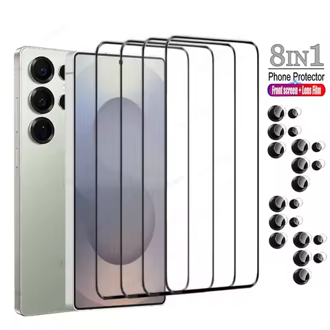 8in1 Screen Protector For Samsung Galaxy S25 S24 Ultra S23 S22 S21 FE S20 Plus A55 A35 A15 5G Fingerprint Unlock Tempered Glass