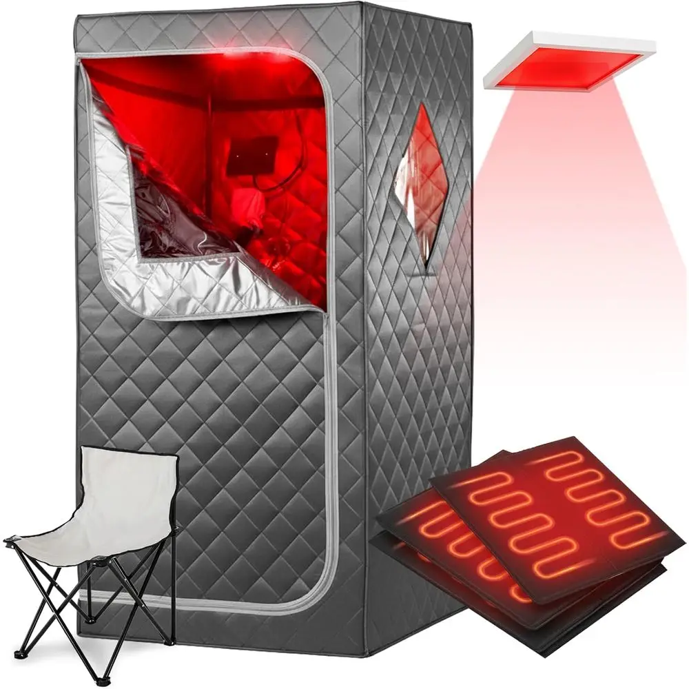 

Portable Personal Infrared Sauna for Home, Home Spa Tent with Remote Control, Heating Foot Pad, Foldable Reinforced Chair (Grey,