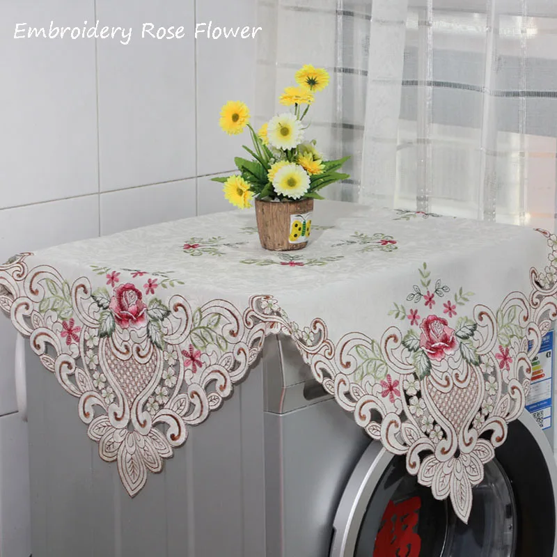 Luxury rose flower satin Embroidered table cover cloth tablecloth Christmas wedding kitchen Table decoration and accessories