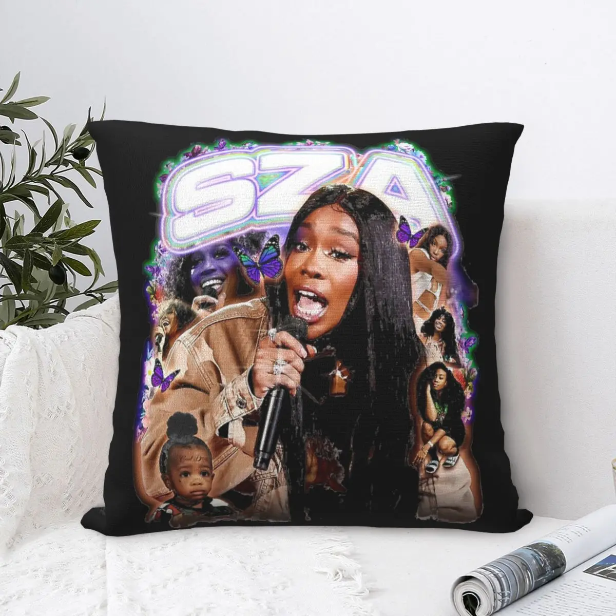 SZA Hip Hop Music Vintage Rapper Harajuku Square Pillow Case Cushions for Sofa SZA Vintage Cushion Covers