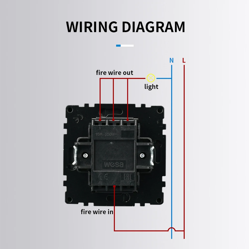 WESA-Interruptor de pared acrílico con espejo negro, Panel ignífugo Vintage, 1 entrada, 1 vía, interruptor basculante de encendido/apagado, CA 250V,