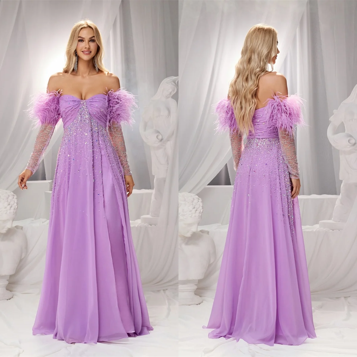 

Customized Formal Gown Prom Dearin Off-the-shoulder A-line Floor Length Skirts Tulle Bespoke Occasion Dresses Evening Dress