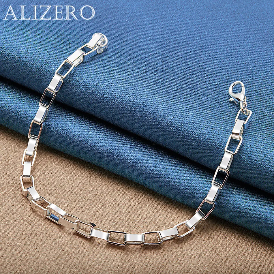 

ALIZERO 925 Sterling Silver Bracelets 4mm Long Box Chain Bracelet For Women Man Fashion Wedding Party Jewelry Wholesale