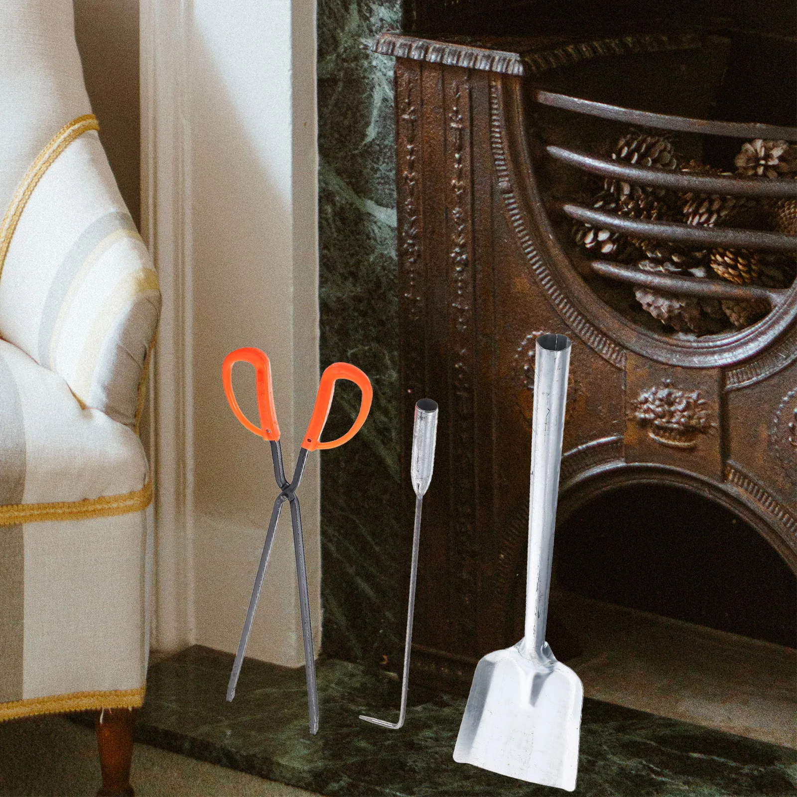 مجموعة واحدة من أدوات الموقد الحديدي المدمجة المقاومة للحريق وخطاف البوكر للاستخدام الداخلي والخارجي ومدفأة شواء محمولة خفيفة الوزن #3