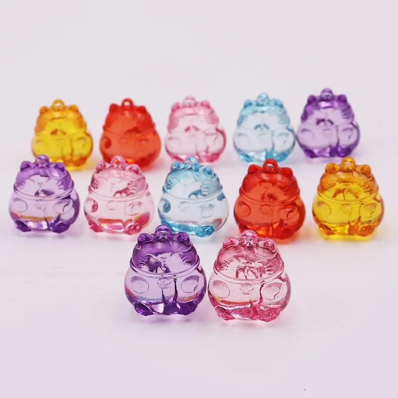 Camal 10PCS 30mm Colorful Acrylic Lucky Cat Pendant Bead Playground Candy Machine Toy Cartoon Home Gift Fairy Garden Decoration