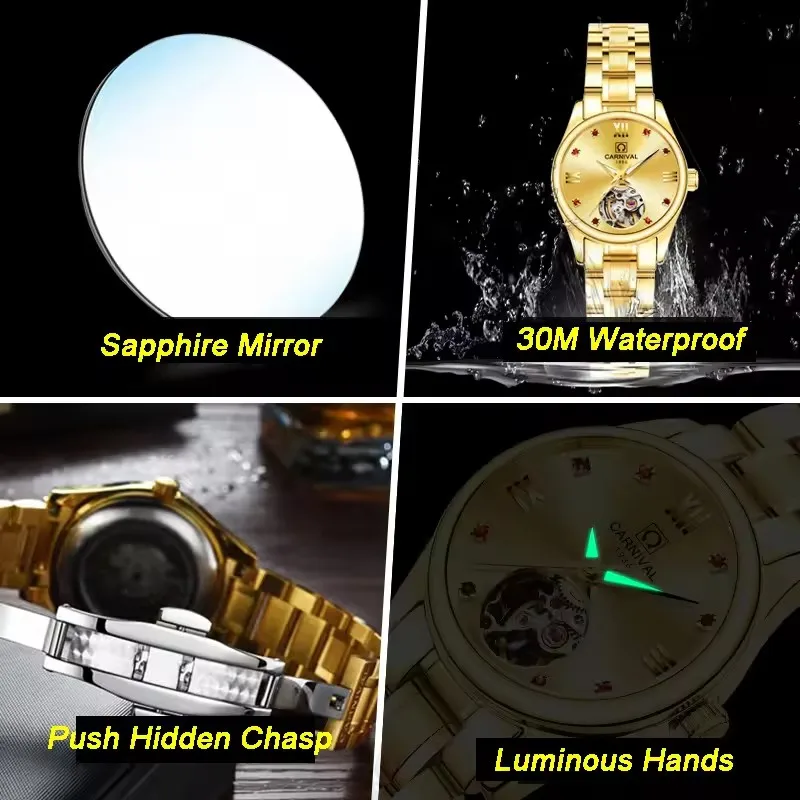 IW Carnival Ladies Mechanical Wrist Watches Automatic Movement Elegant Accessories For Women Sapphire Mirror Luxury Brands Watch