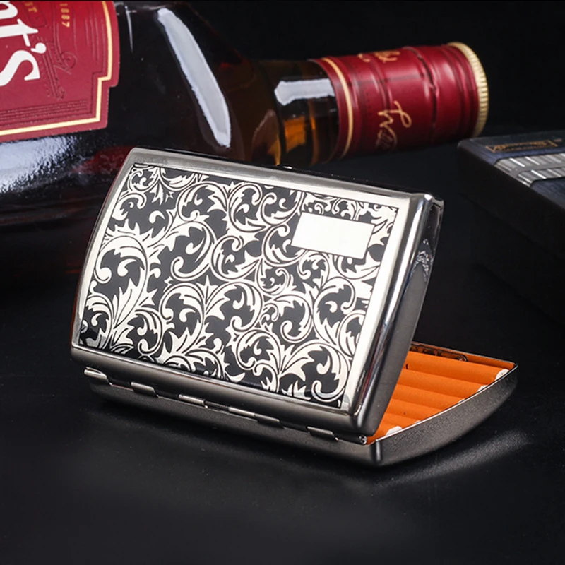 Copper Chromium-plated Material Cigarette Case Metal Printed Flower for 12pcs Cigarette Box Smoking Tools Smoke Humidor Tobacco