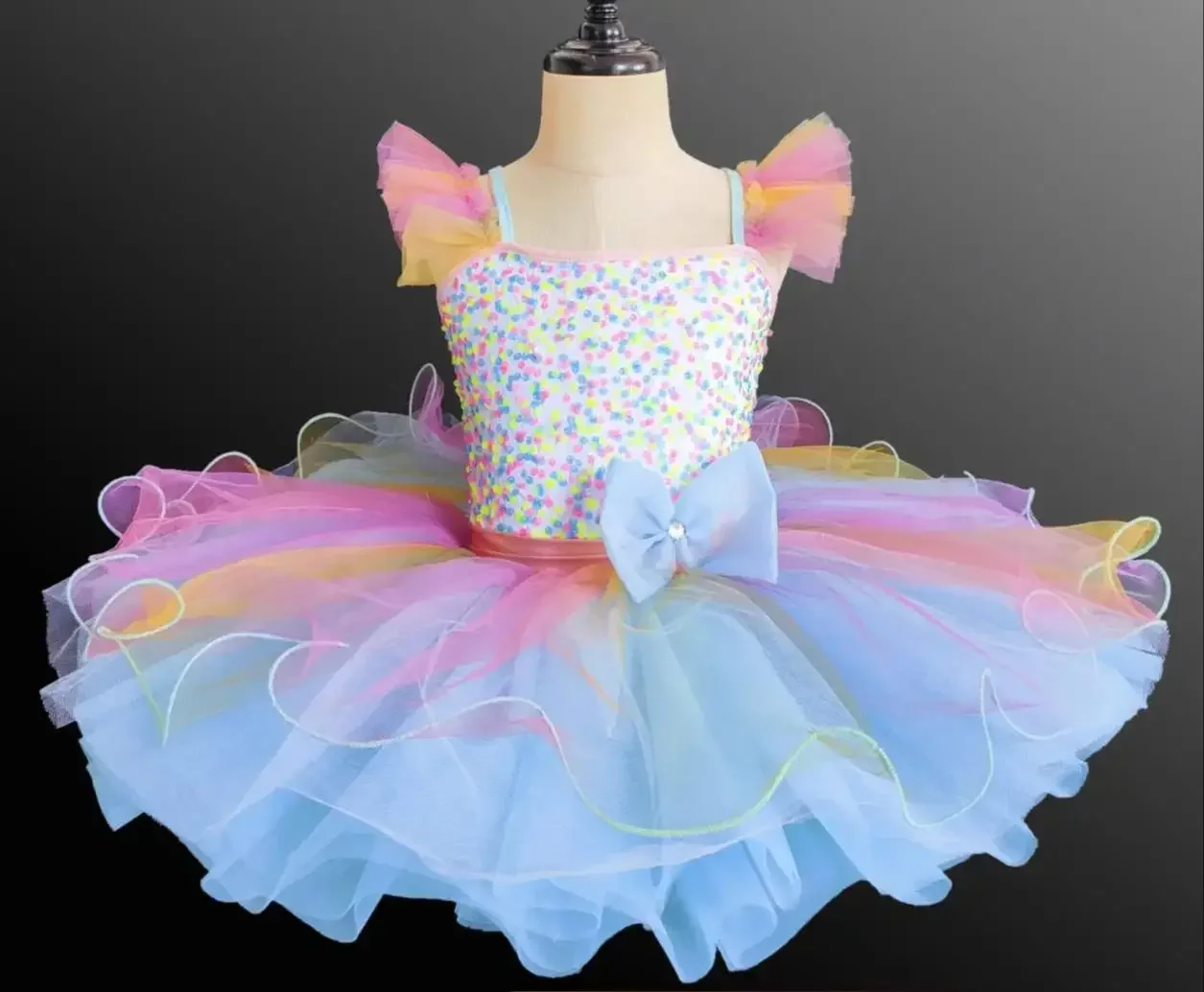 Children Ballroom Clothing Sequined Ballet Tutu Dress Girls Rainbow Color Modern Performance Clothing Wear Ballet Princess Dress