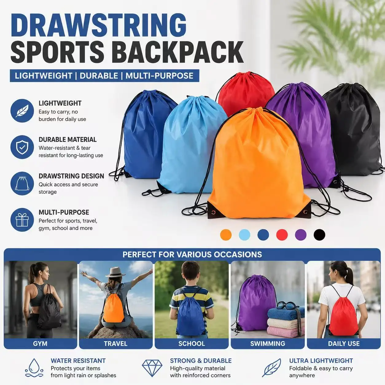 Team Training Drawstring Bag Portable Sports Backpack Basketball Football Volleyball Storage Sack