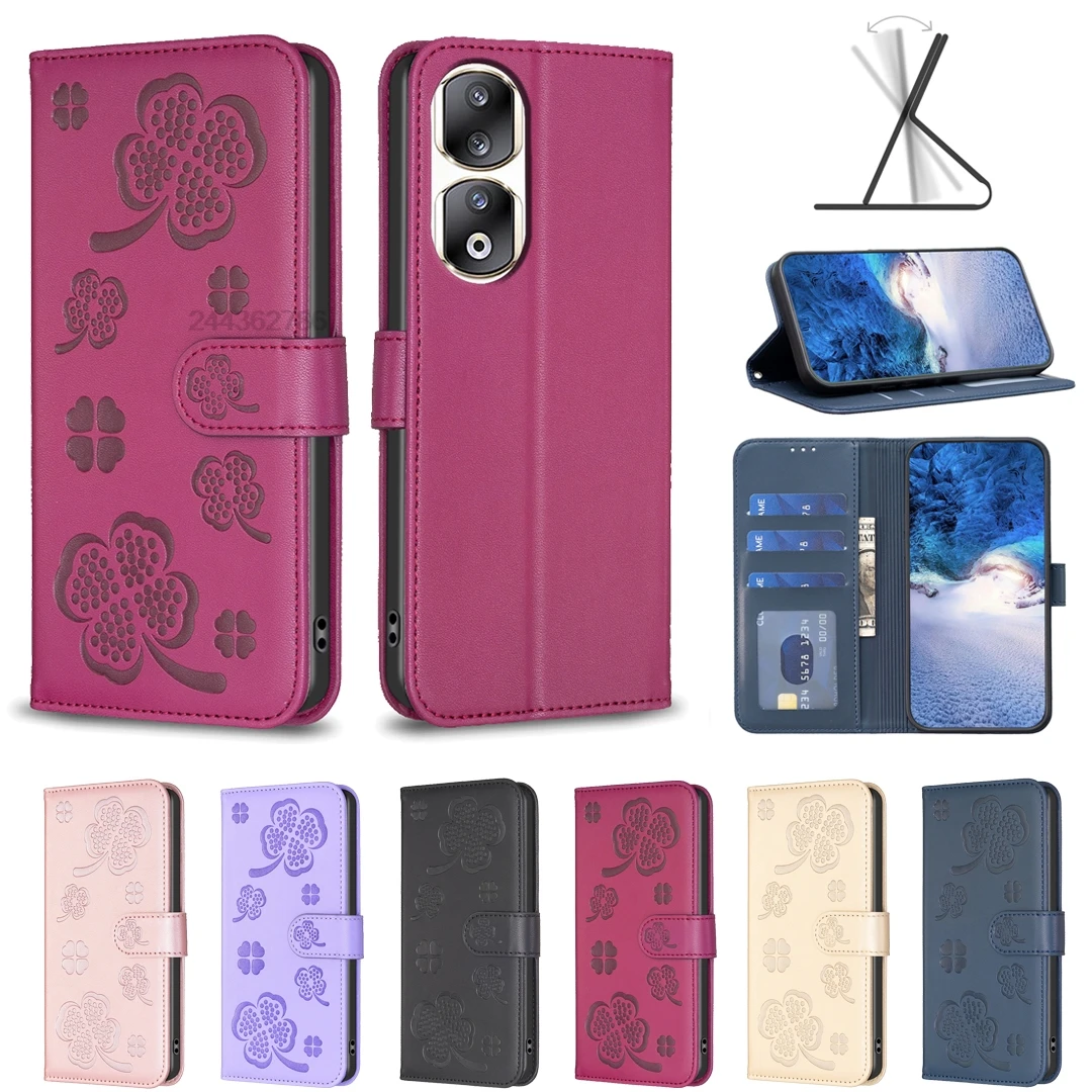Кожаный флип-кошелек Clover с защитой от падения, телефонный флип-кошелек для Hwawei MATE60 HONOR 200 Lite чехол/4G X9B X8B X7B X7A X6A /MAGIC6 PRO PLUS