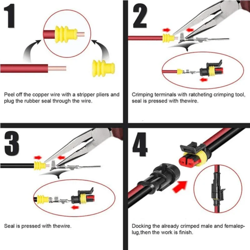 2 Pin Way Sealed Waterproof Electrical Wire Connector Plug Set auto connectors with cable