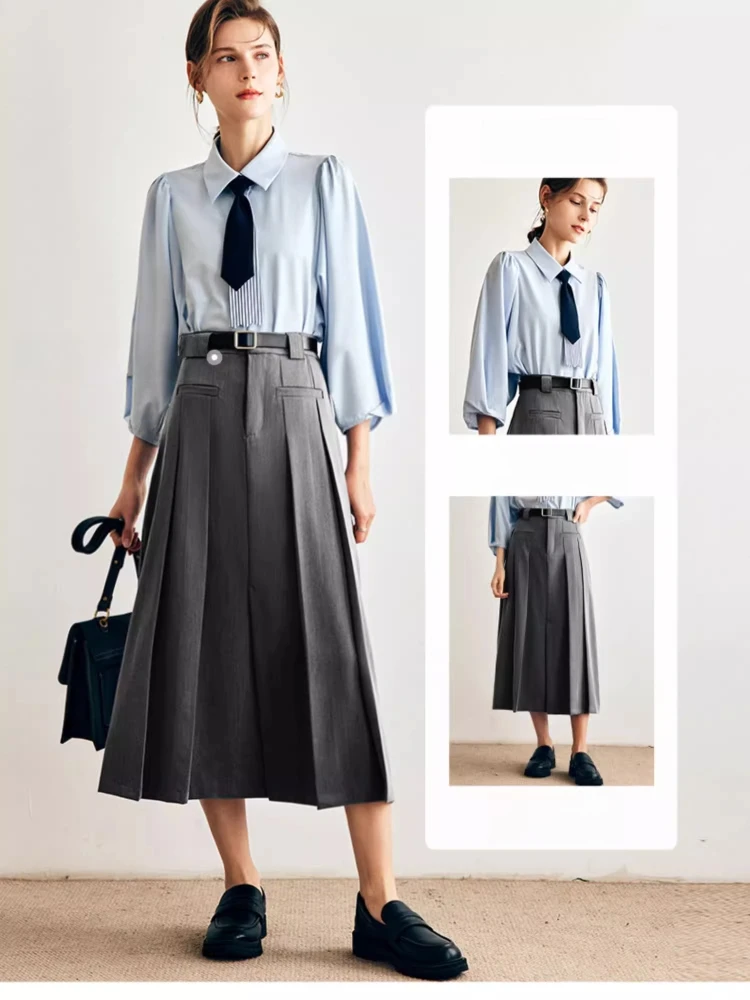 OLrain faldas francesas para mujer, Falda plisada lisa de otoño 2025, falda de cintura alta, ropa femenina elegante de corte a a a la moda O57QB66908