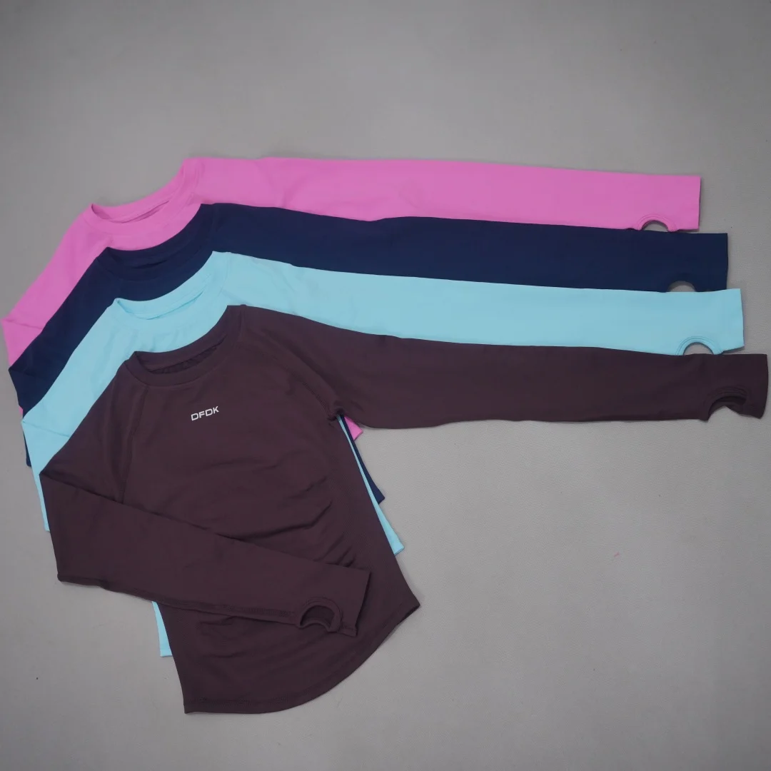 DFDK Ladies Seamless Long Sleeve Athletic Top Tummy Shaping Slim Fit Yoga Tee Elastic Quick Dry Breathable Gym Running Training image 4