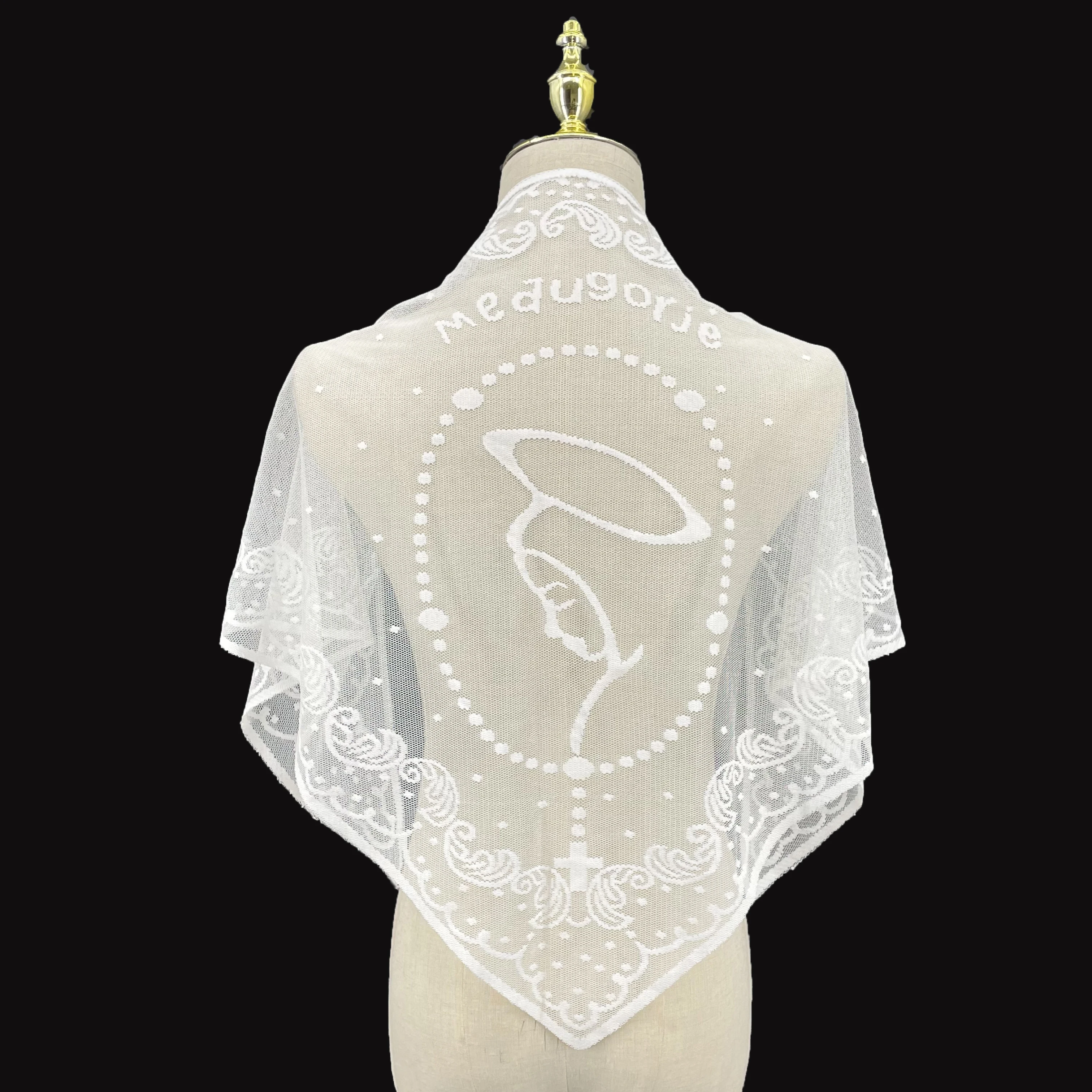 Medjugorje Jungfrau Maria Kreuz Bestickter Dreieckstuch Schal Hijab Katholische Kirche Hochzeitsschleier Religiöses Party-Accessoire – Detail 2