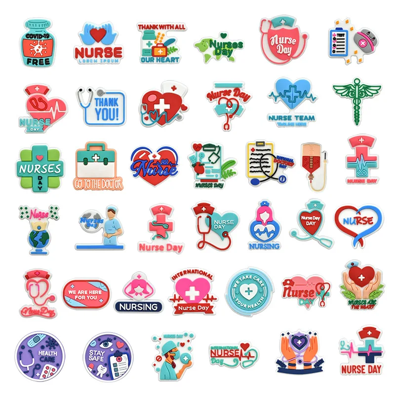 1/20/39Pcs Nurse Medical PVC Shoe Charms Stethoscope Heart Hospital Decor For Slides Sandals Clog Shoes DIY Accessories Nursing