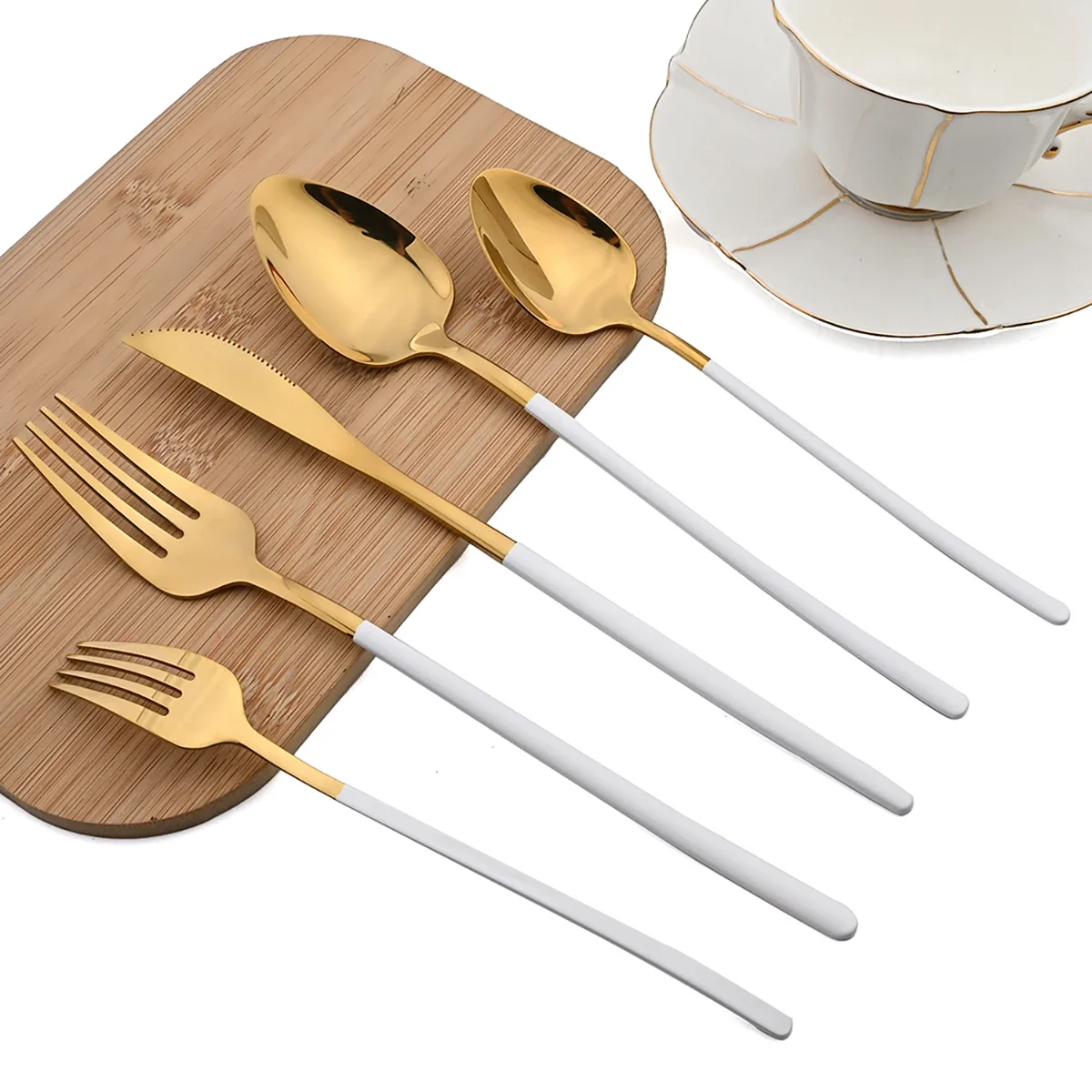 30Pcs Gold Dinnerware Stainless Steel Cutlery Set Knife Fork Tea Spoon Dinner Flatware Set Kitchen Silverware Mirror Tableware