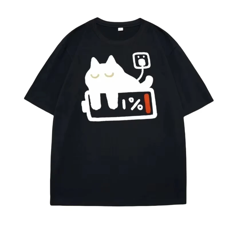 

Funny Cat Charging T-shirt for Casual T Shirts Short Sleeved Tees Female Tops Autumn Streetwear Women Clothes Popular Graphic