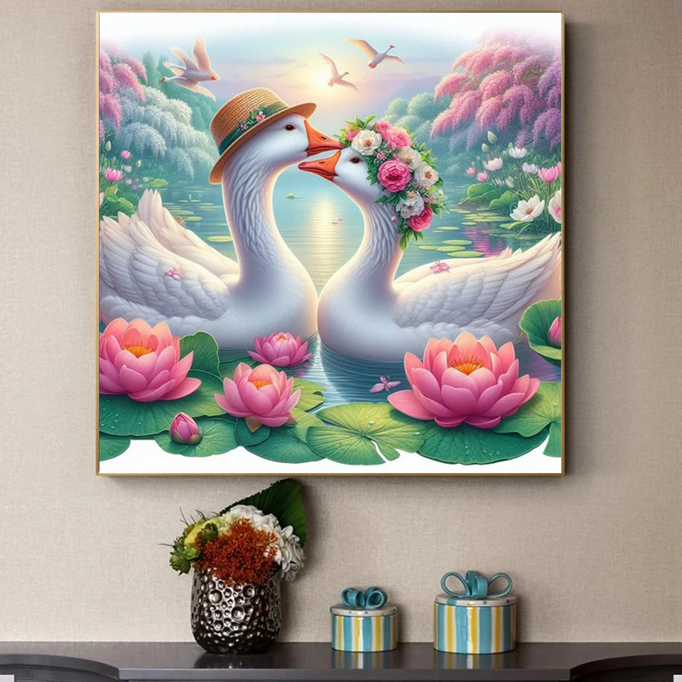 DIY بها بنفسك الماس اللوحة لوتس ليك أوزة جديد 2024 كامل جولة فسيفساء المشهد صورة عبر الابره عدة الفن حجر الراين ديكور المنزل Gi #2