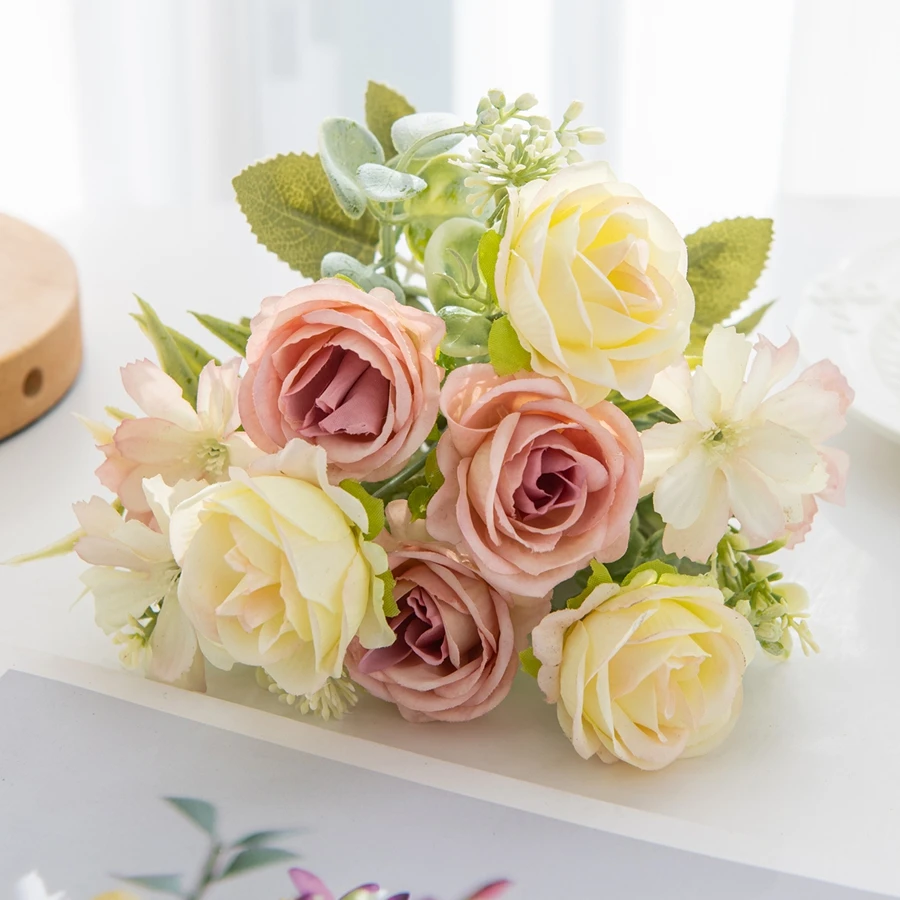 Künstliche Blumen Seidenrosen Hochzeitskranz Heim Tischdekoration Festliche Dekoration Brautstrauß Outdoor Garten DIY Bestseller Geschenk – Detail 7