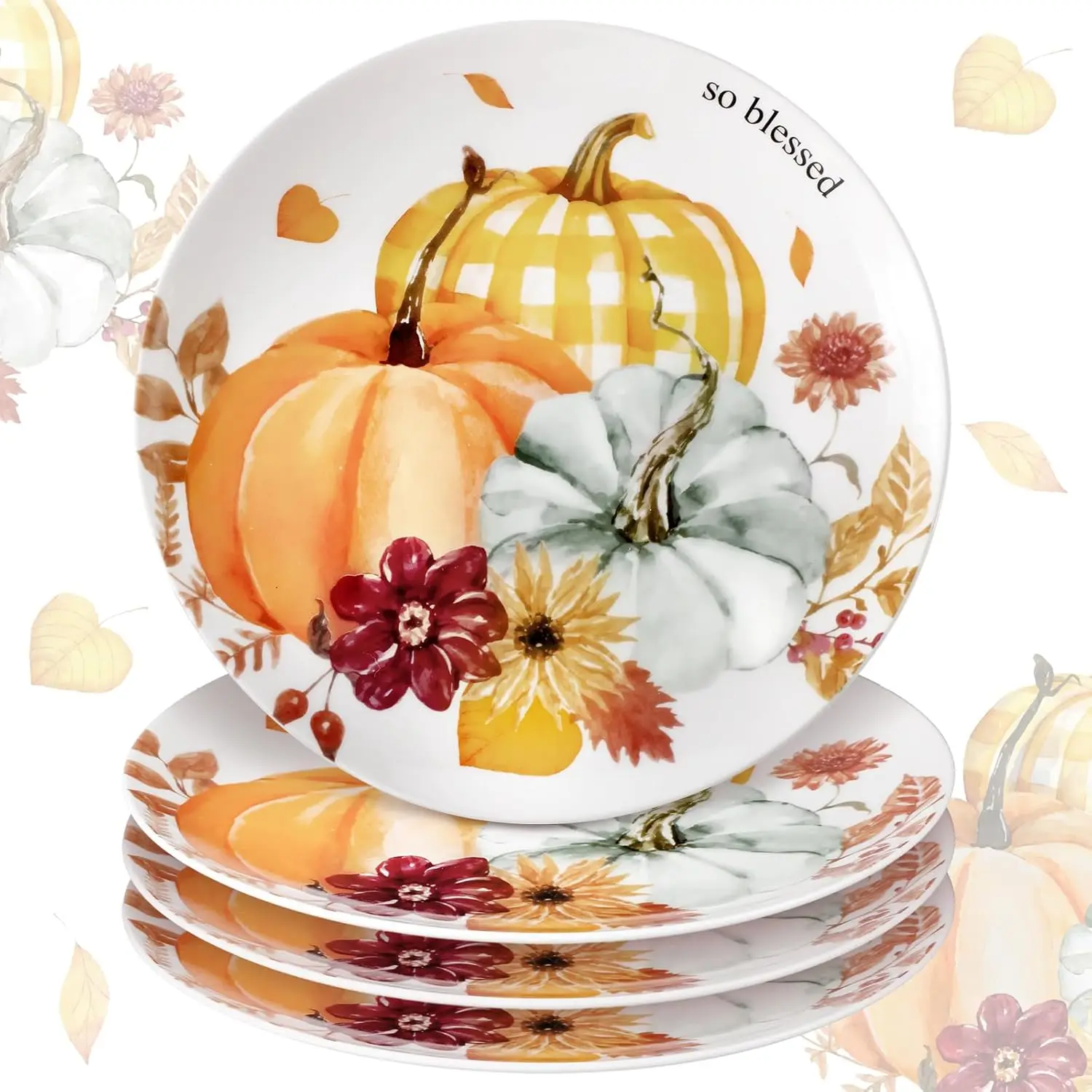 

4 Pcs Fall Plates Pumpkins Ceramic Salad Plate Fall Pumpkins Decoration Cookie Plate Set 7.87 Inch Thanksgiving Harvest Vintage