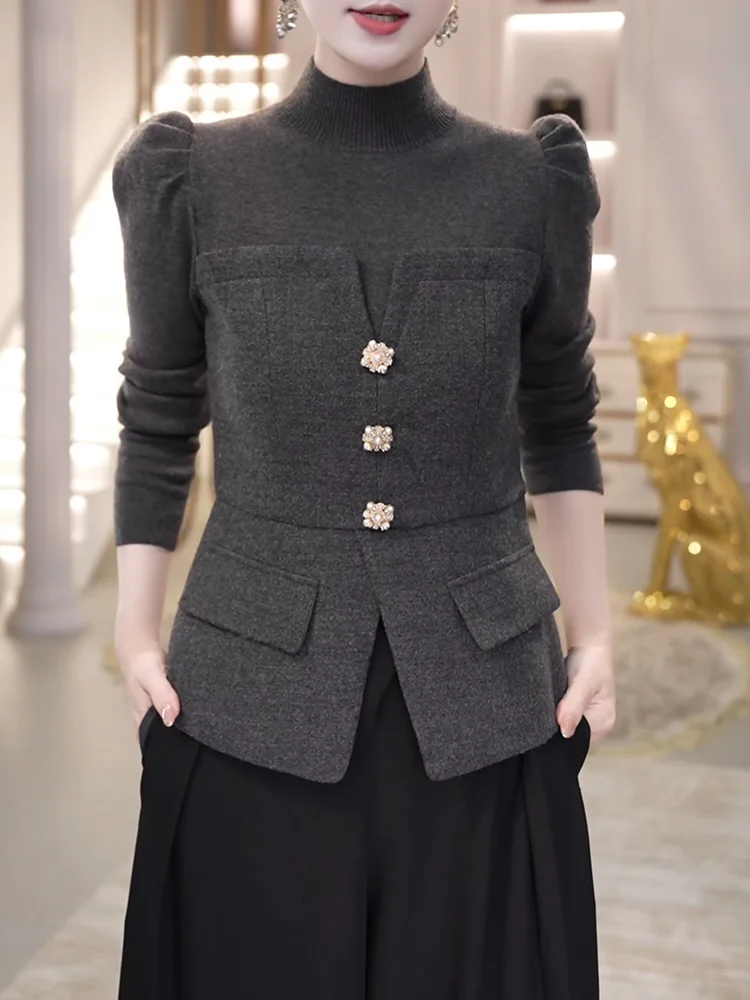 

Ретро-стиль, модный универсальный облегающий топ для женщин, осенняя новинка, большие размеры, длинный рукав, круглый вырез