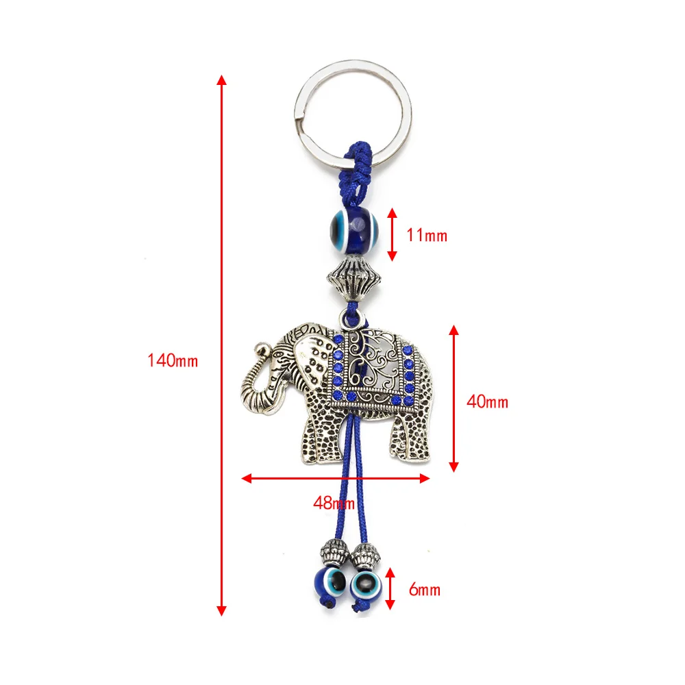 Lucky Eye Alloy Elephant Keychain Blue Turkish Evil Eye Bead Key Chain Women Men Bag Car Keyring llavero porte clé מחזיק מפתחות