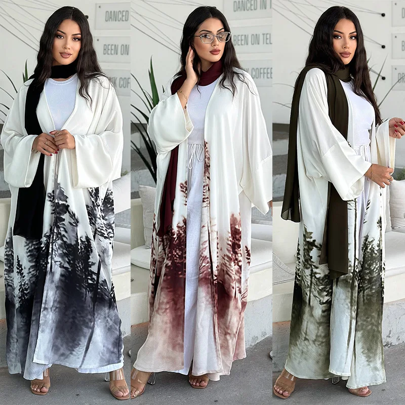 Abayas For Women Eid Tie Dye Color Chiffon Open Kimono Abaya Dubai Luxury 2024 Muslim Kaftan Dress Islam Caftan Marocain Femme